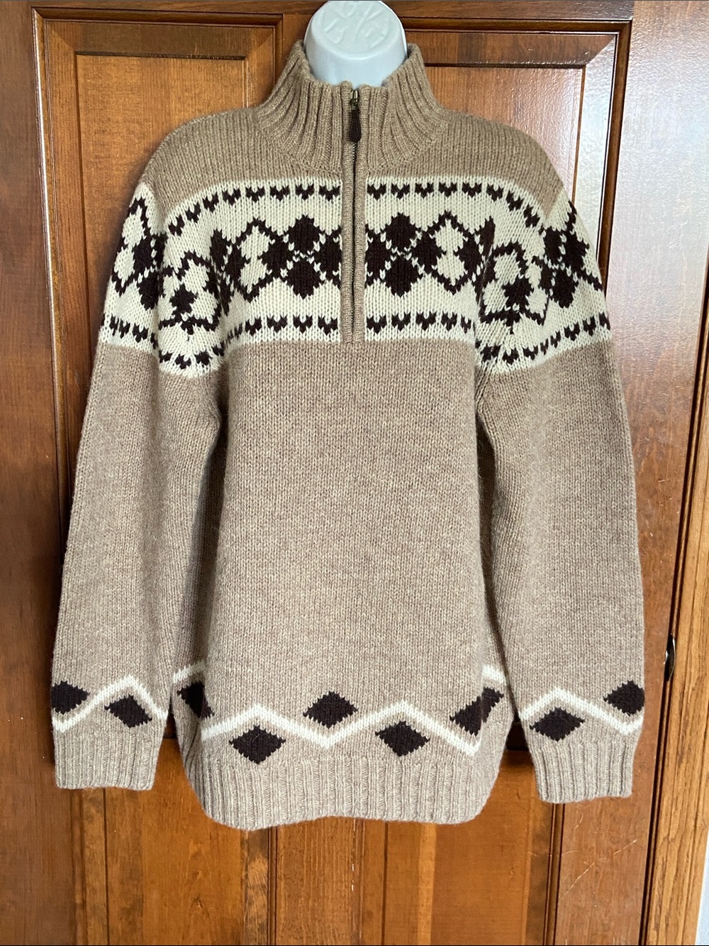 L.L.Bean 100% Shetland lambs wool quarter-zip Mens sweater Outdoors Size Large